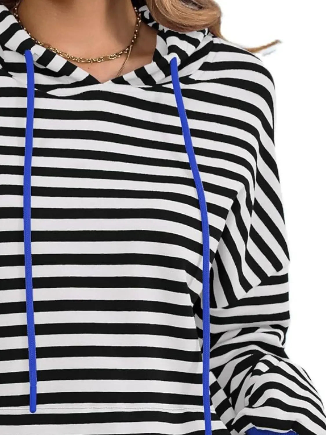 Drawstring Striped Long Sleeve Hoodie - ThingsWeUseAndLove 