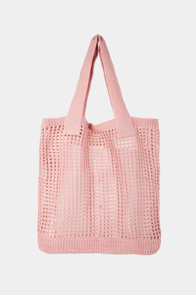 Fame Pointelle Knit Crochet Tote Bag - ThingsWeUseAndLove PK-One-Size