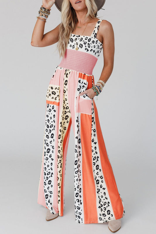 Pink Leopard Color Block Patchwork Strap Jumpsuit - ThingsWeUseAndLove Pink-XL