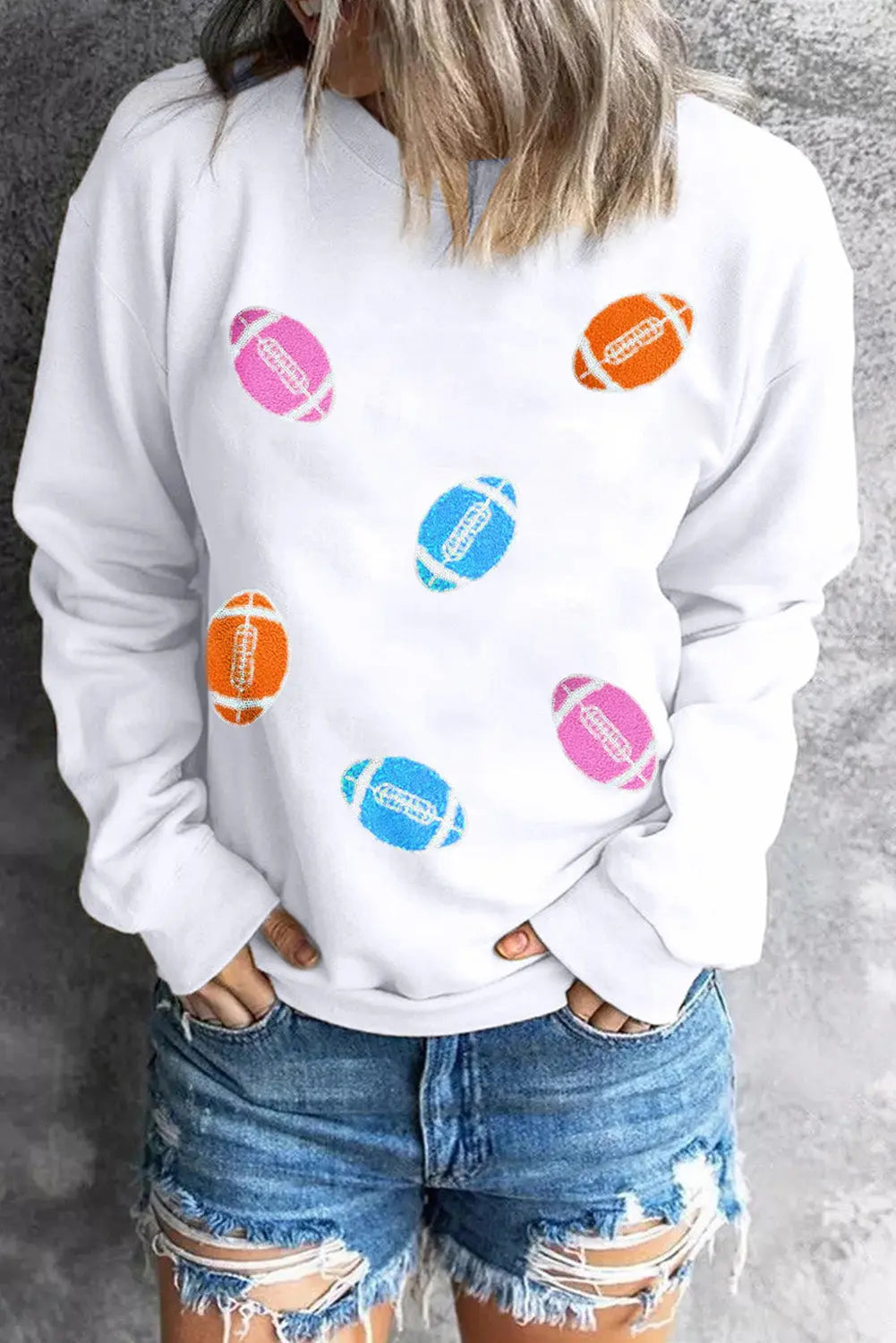 Tali Football Round Neck Long Sleeve Sweatshirt - ThingsWeUseAndLove 