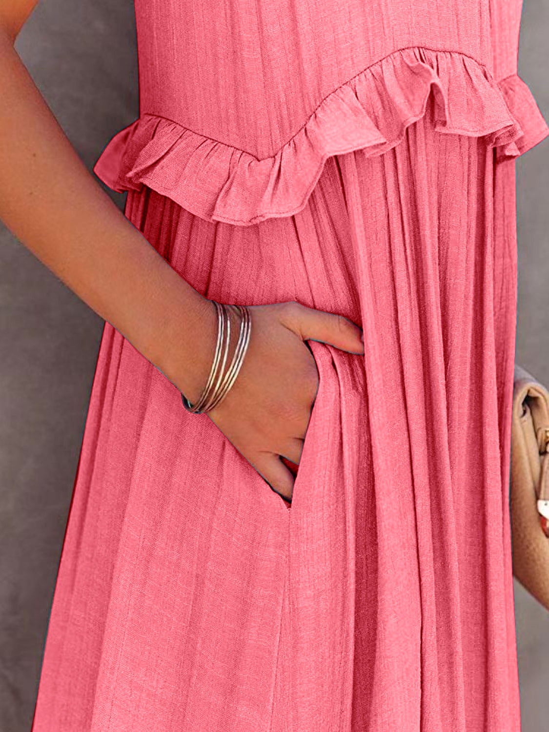 Ruffled Sleeveless Tiered Maxi Dress with Pockets - ThingsWeUseAndLove 