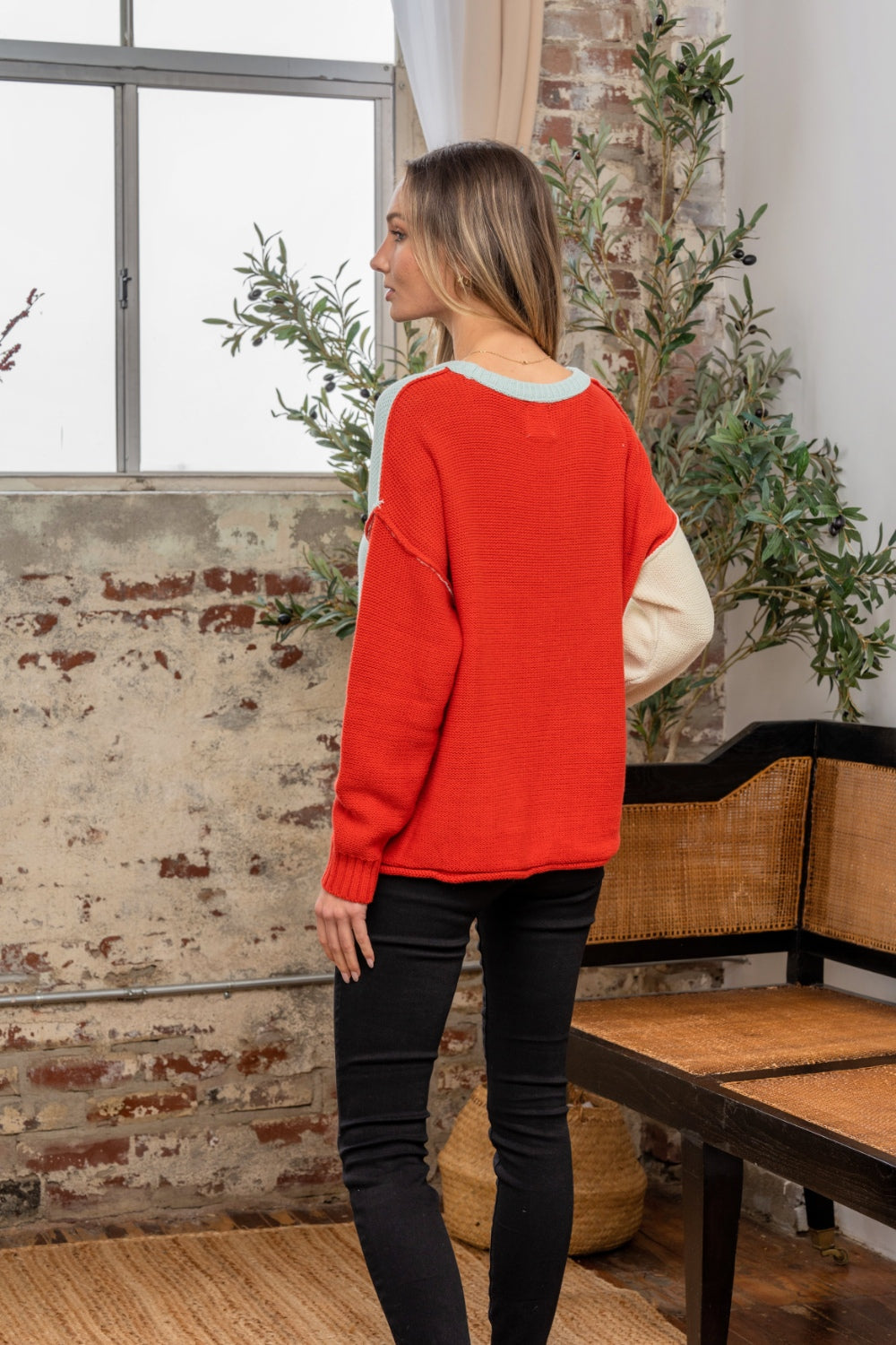 Color Block Drop Shoulder Sweater - ThingsWeUseAndLove 