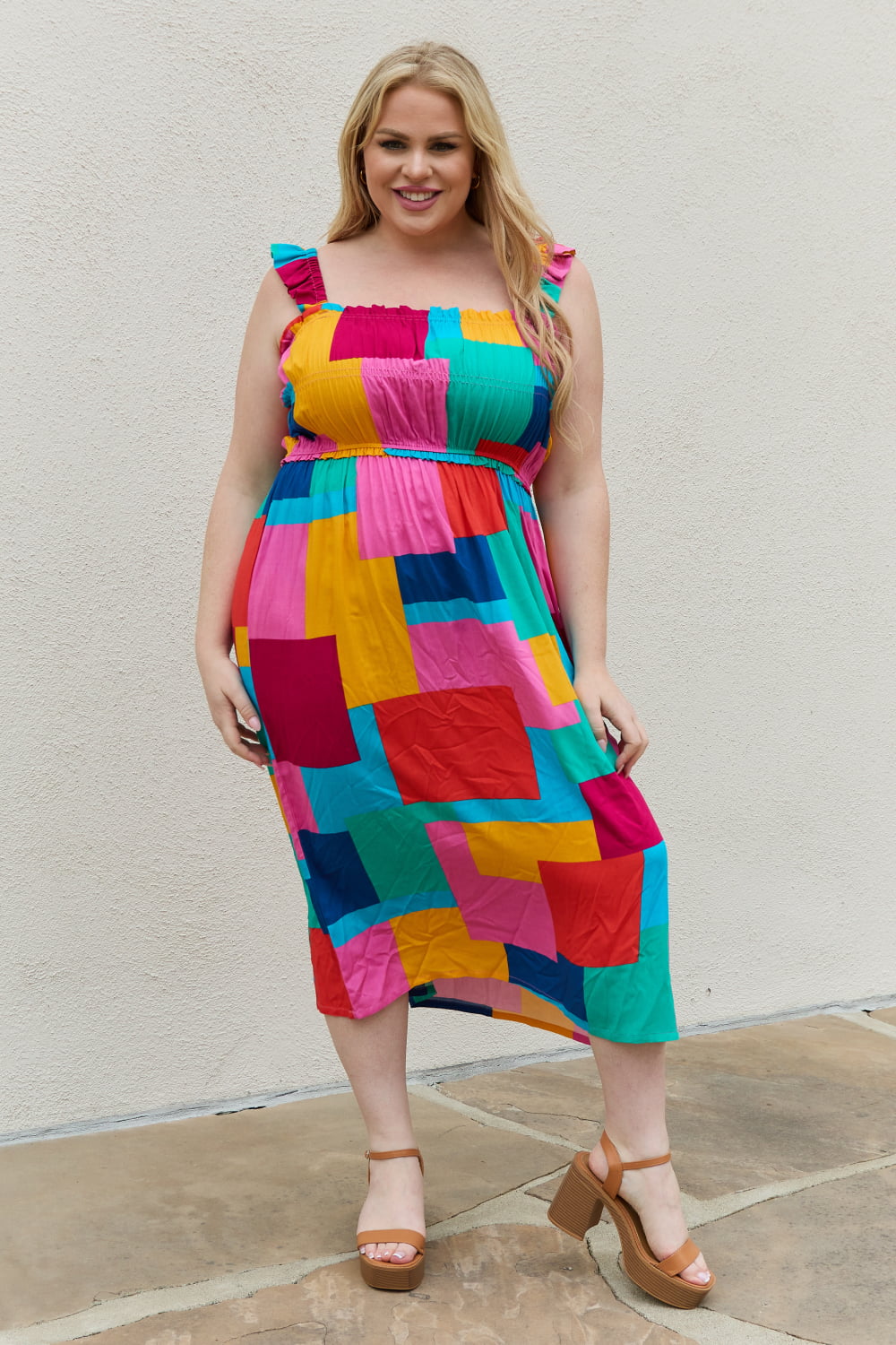 Multicolored Square Print Summer Dress - ThingsWeUseAndLove 