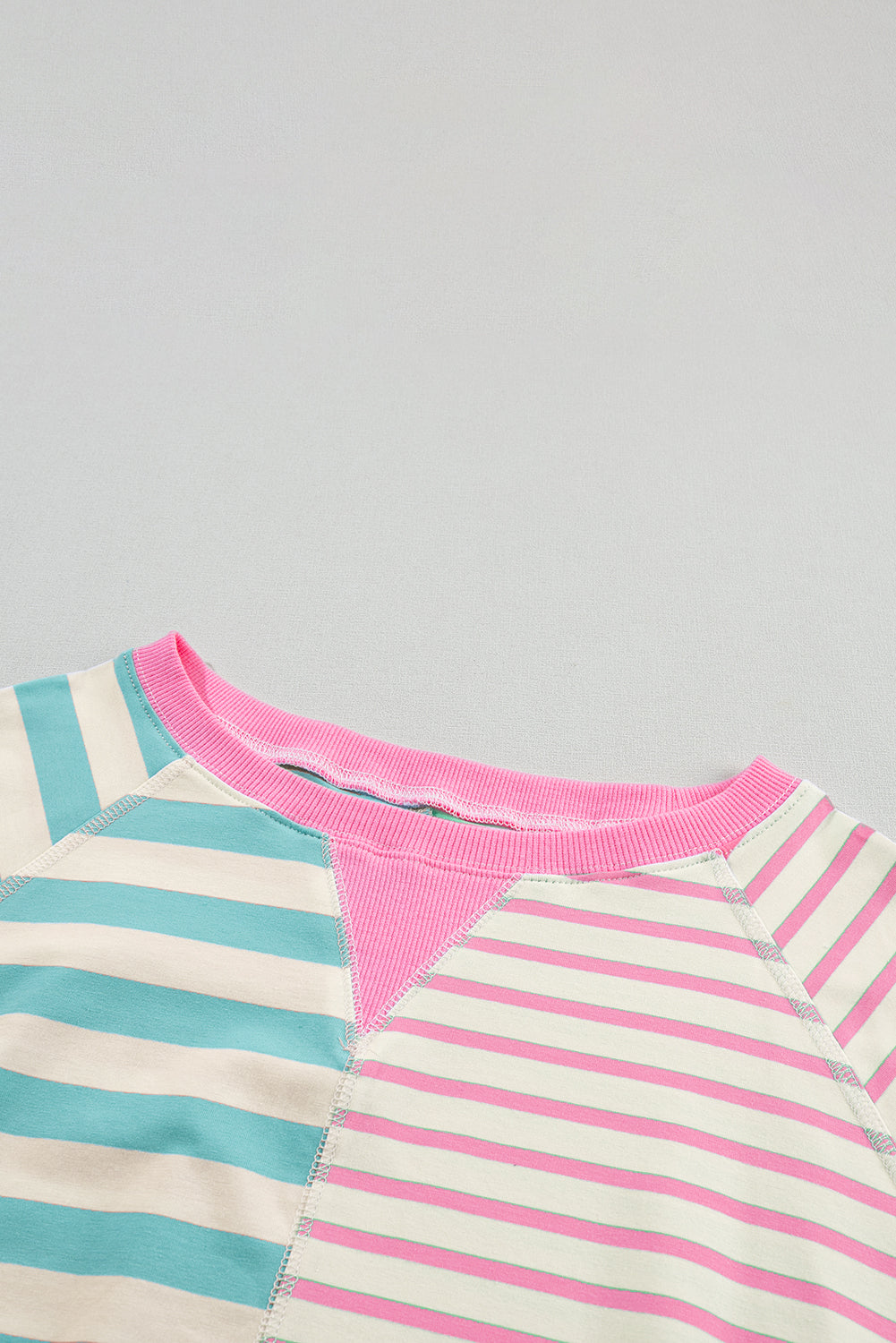 Pink Stripe Contrast Patchwork Oversized T Shirt - ThingsWeUseAndLove 