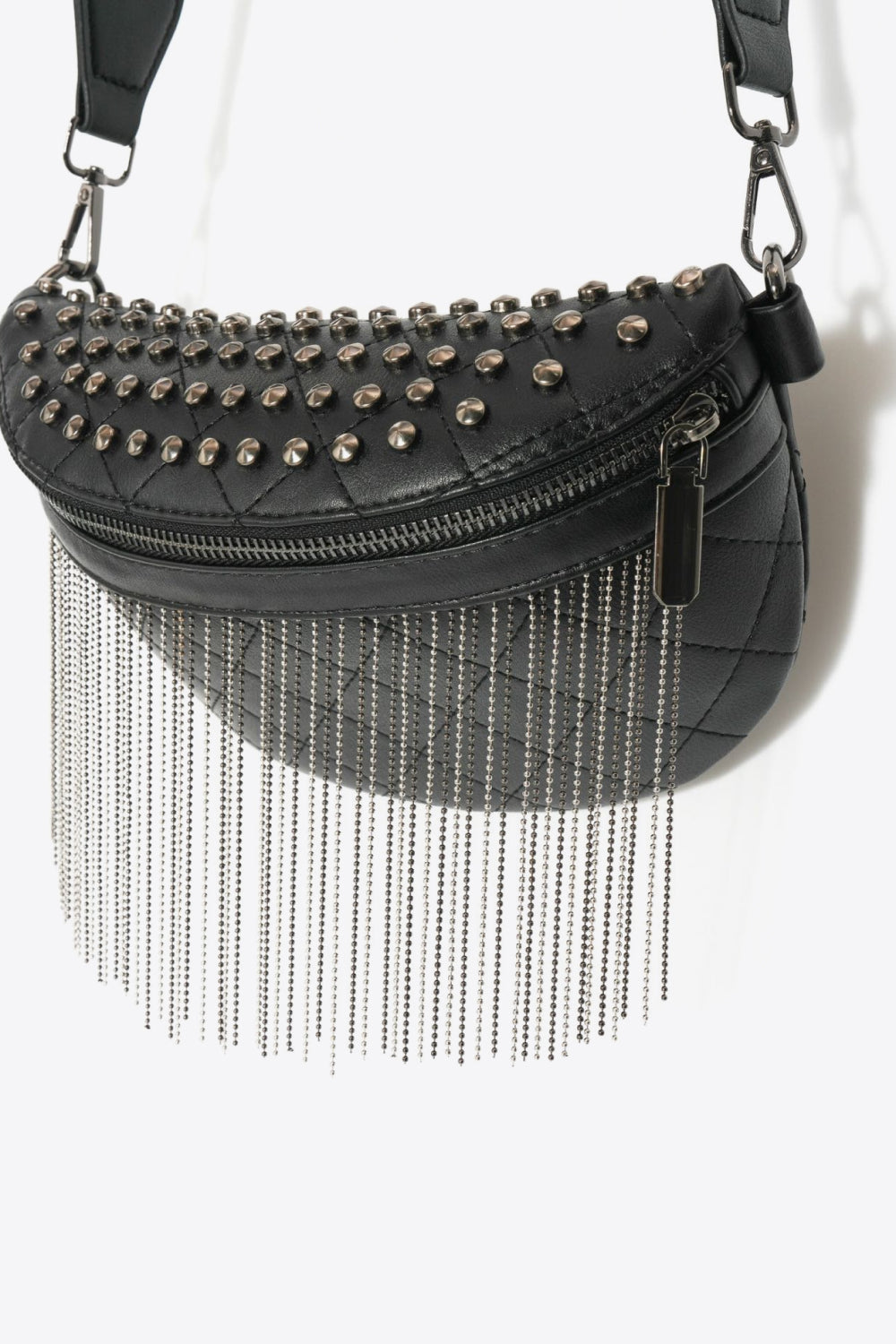 PU Leather Studded Fringed Sling Bag