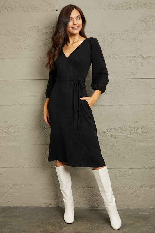 Timeless Surplice Flare Ruching Dress - ThingsWeUseAndLove 