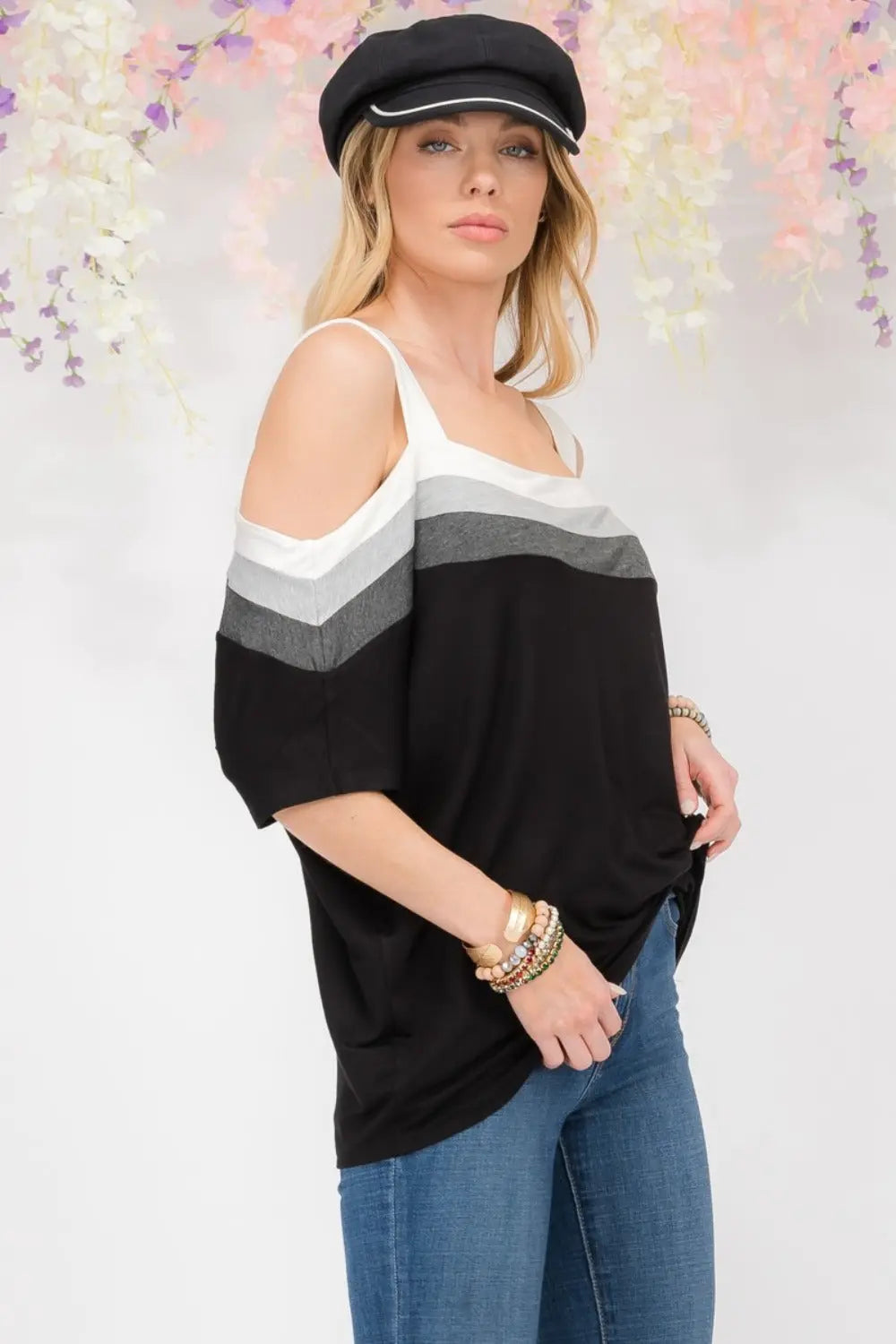 Lux Size-Inclusive Striped Cold Shoulder Top - ThingsWeUseAndLove 