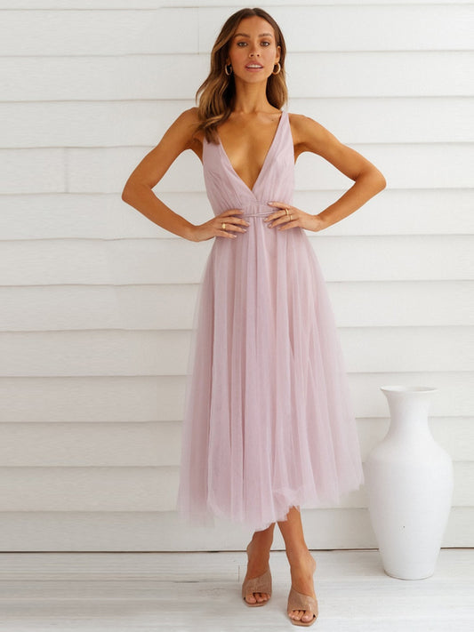 Backless Crisscross Sleeveless Midi Dress - ThingsWeUseAndLove Blush-Pink-2XL