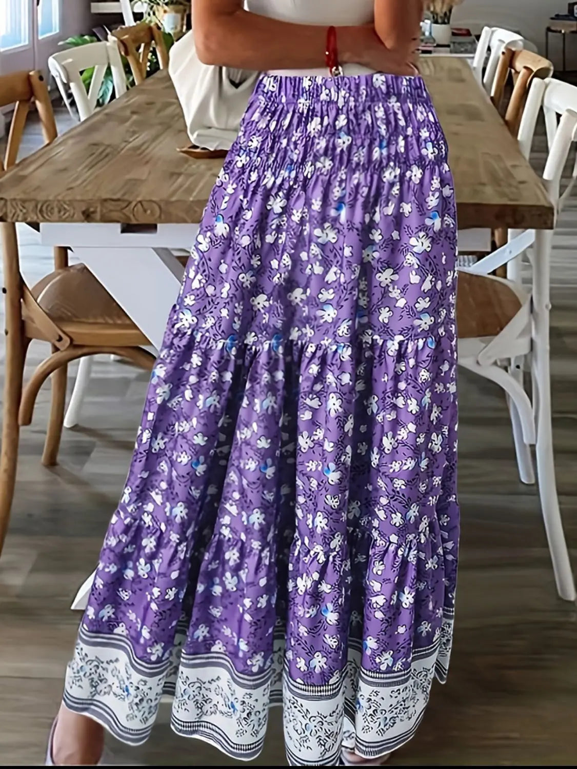 Tiered Printed Elastic Waist Skirt - ThingsWeUseAndLove 