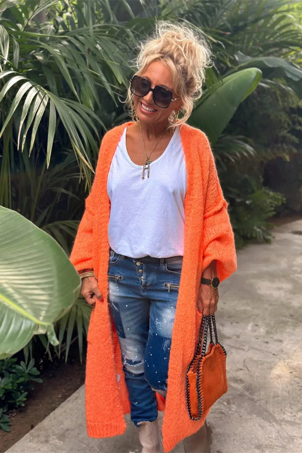 Lyddi Letter Dropped Shoulder Long Sleeve Cardigan - ThingsWeUseAndLove 