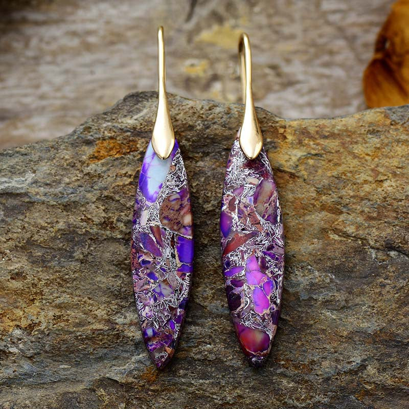 Copper Natural Stone Geometric Shape Earrings - ThingsWeUseAndLove Purple-Gold-One-Size