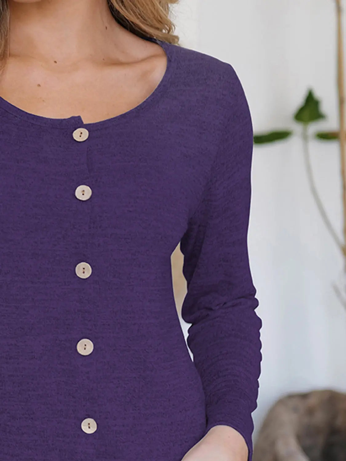 Round Neck Long Sleeve Button-Up Cardigan - ThingsWeUseAndLove 