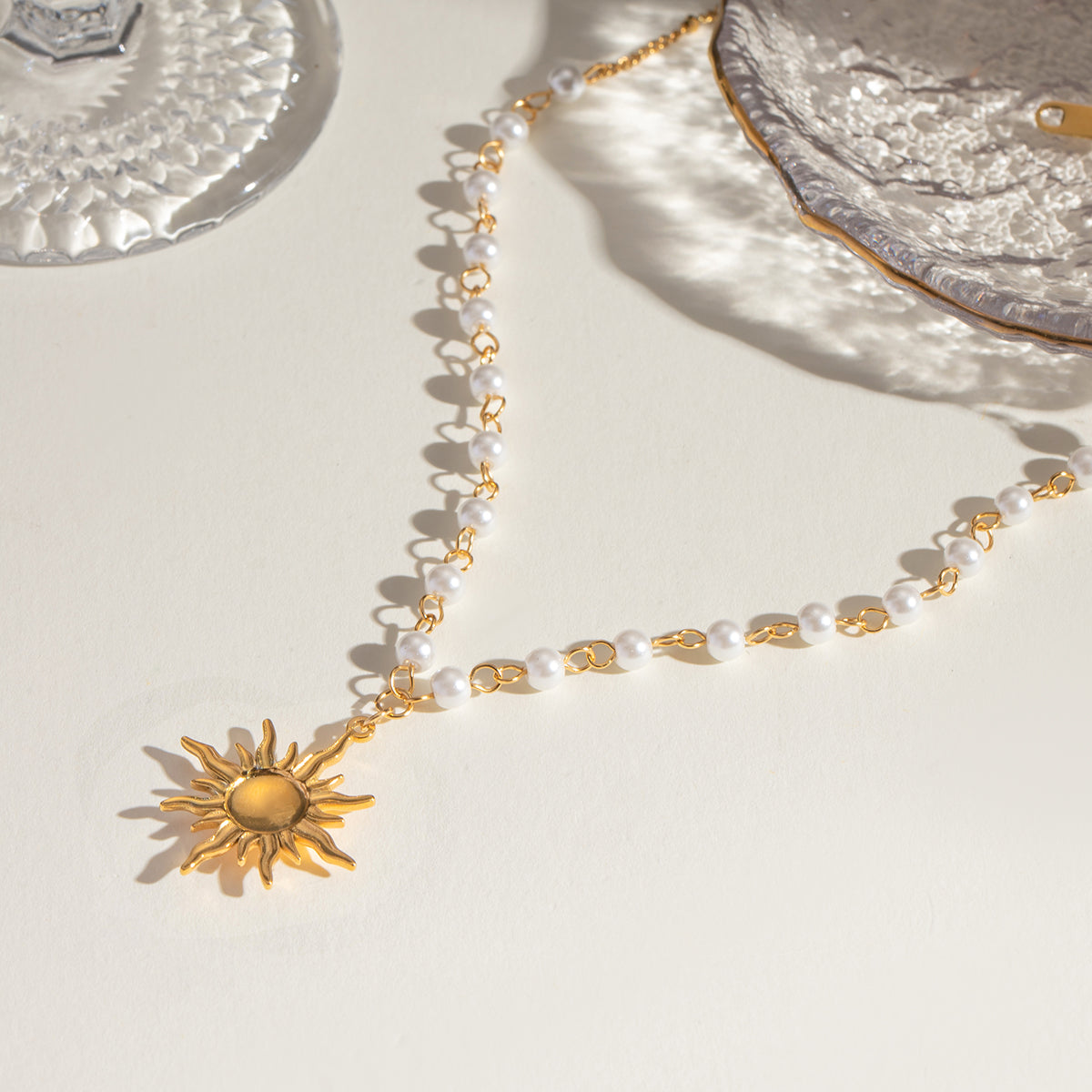 18K Gold-Plated Pearl Sun Necklace - ThingsWeUseAndLove 