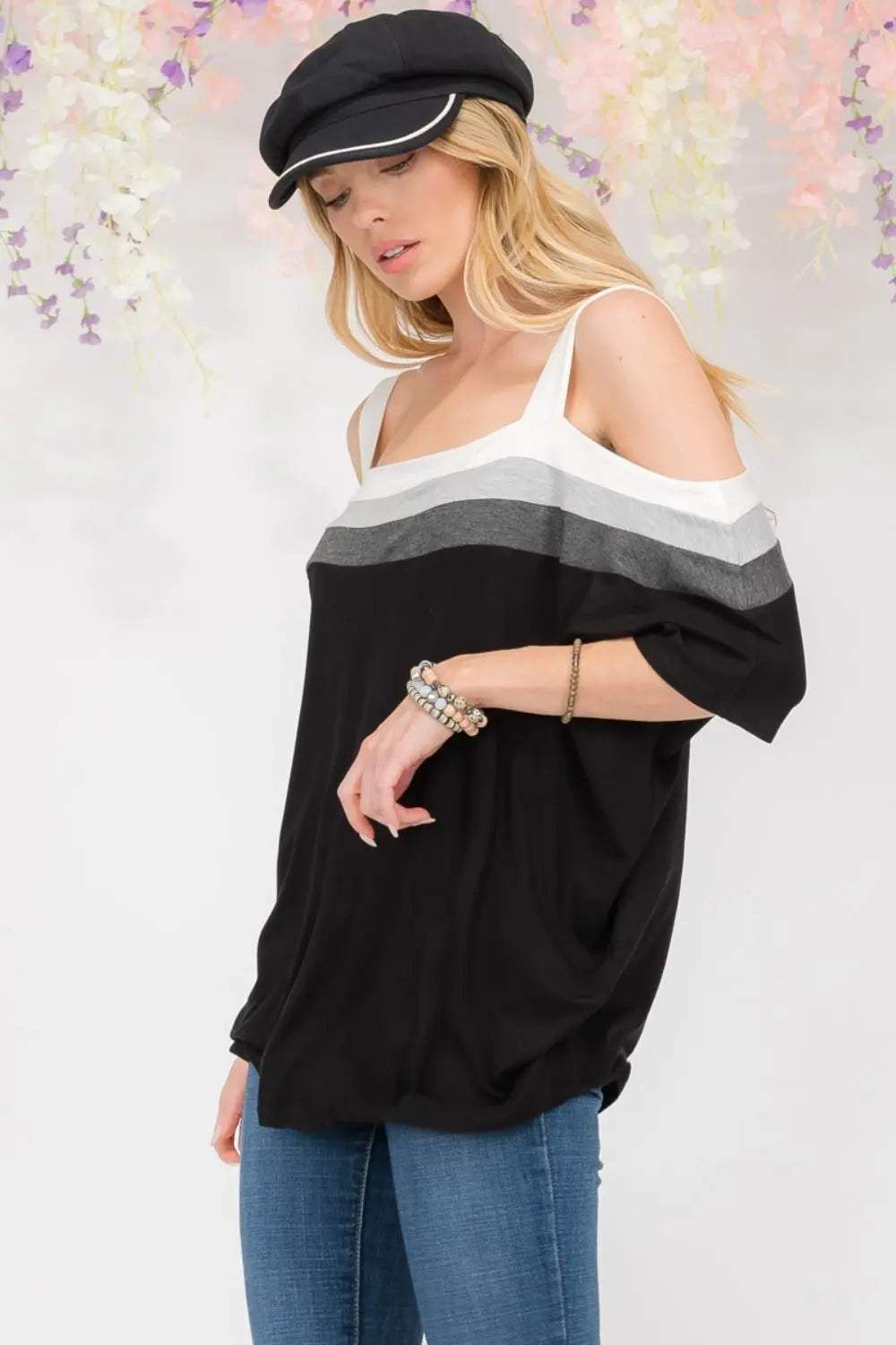 Lux Size-Inclusive Striped Cold Shoulder Top - ThingsWeUseAndLove 