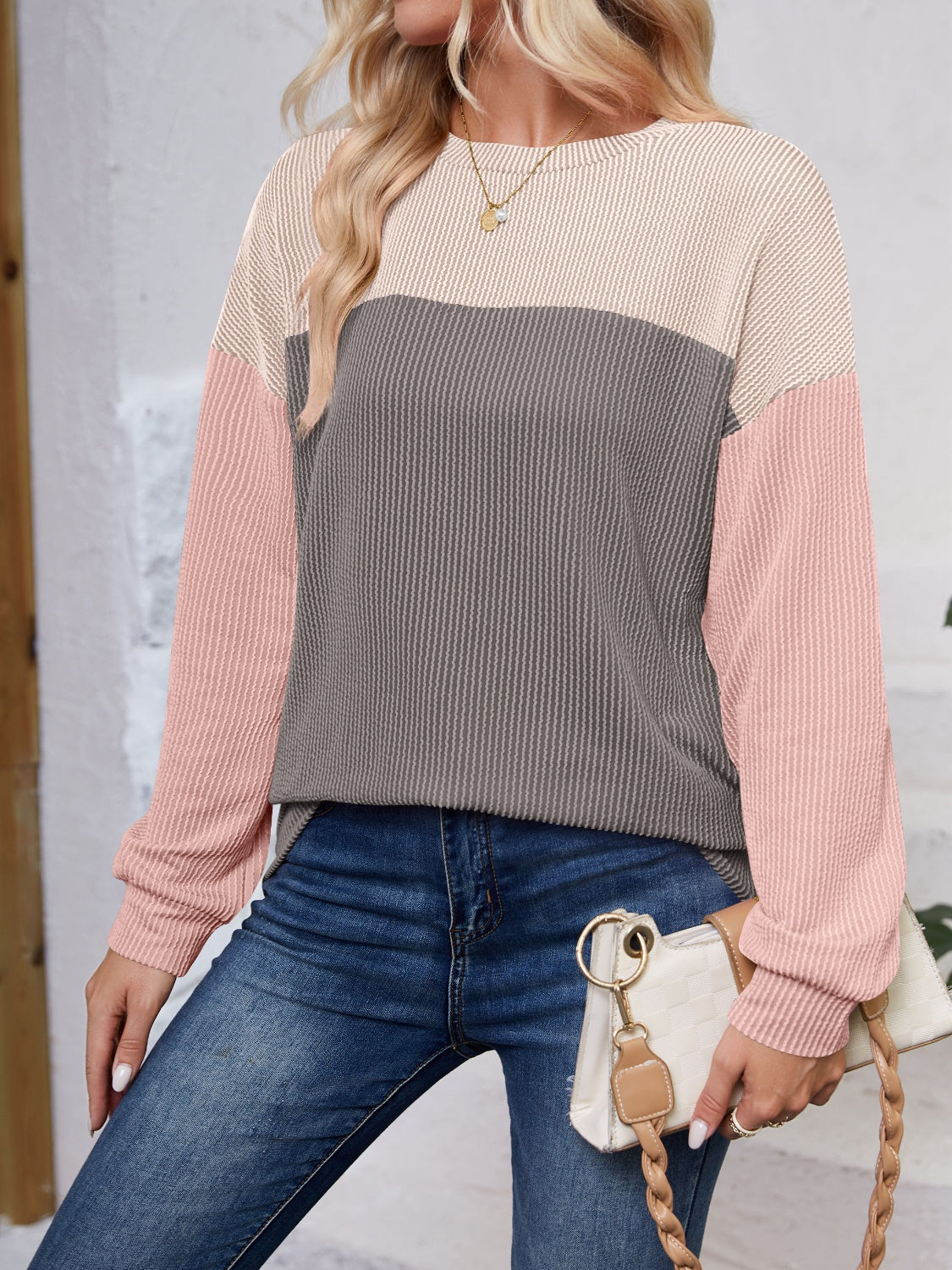 Ursina Color Block Round Neck Long Sleeve Sweatshirt - ThingsWeUseAndLove 