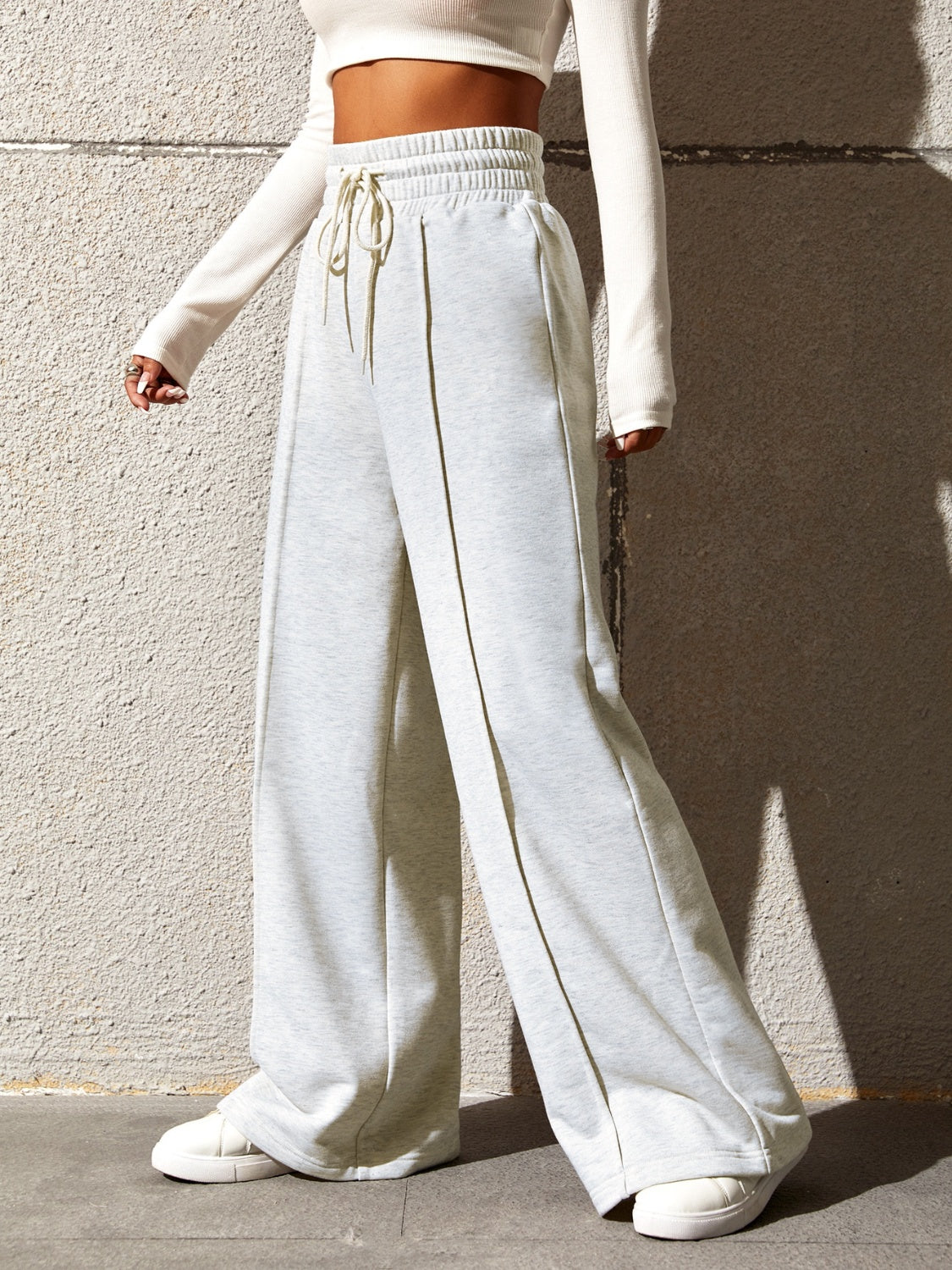 Drawstring Elastic Waist Wide Leg Pants