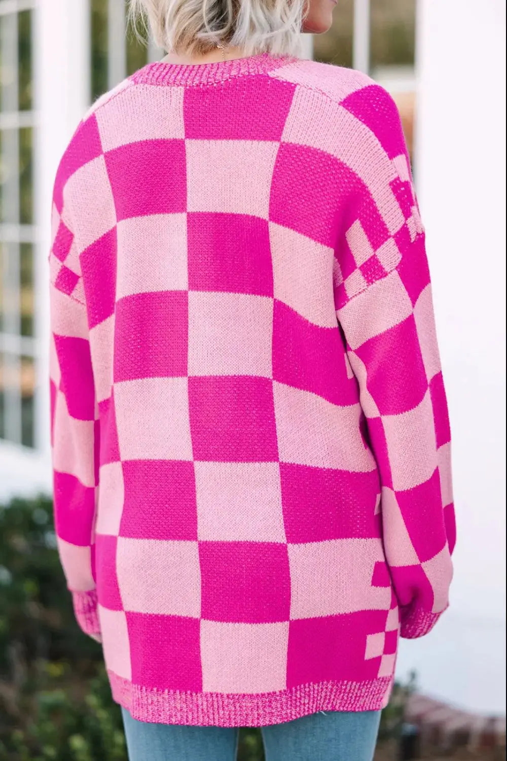 Helena Checkered Open Front Long Sleeve Cardigan - ThingsWeUseAndLove 