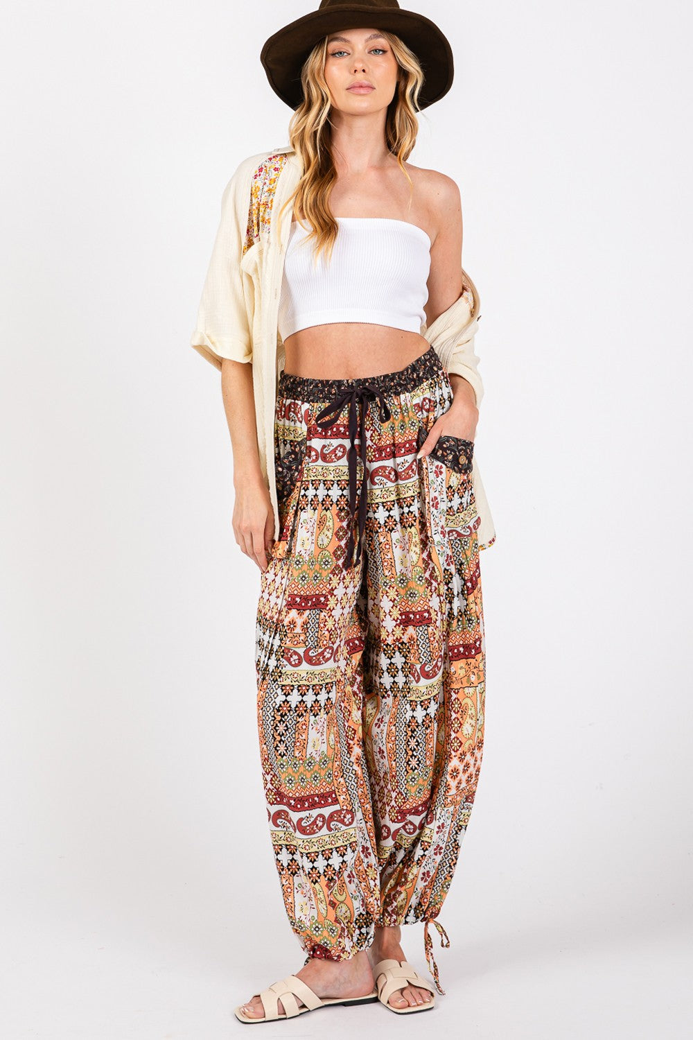 SAGE + FIG High-Rise Balloon Bohemian Print Pants - ThingsWeUseAndLove 