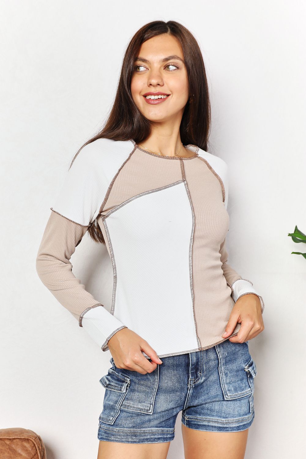 Color Block Exposed Seam Top - ThingsWeUseAndLove 