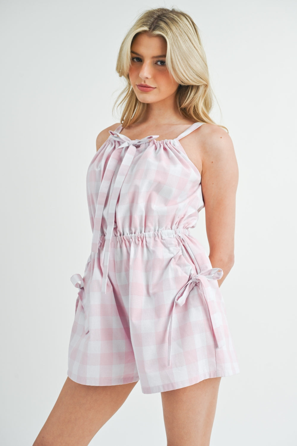 MABLE Plaid Sleeveless Button Down Romper - ThingsWeUseAndLove 