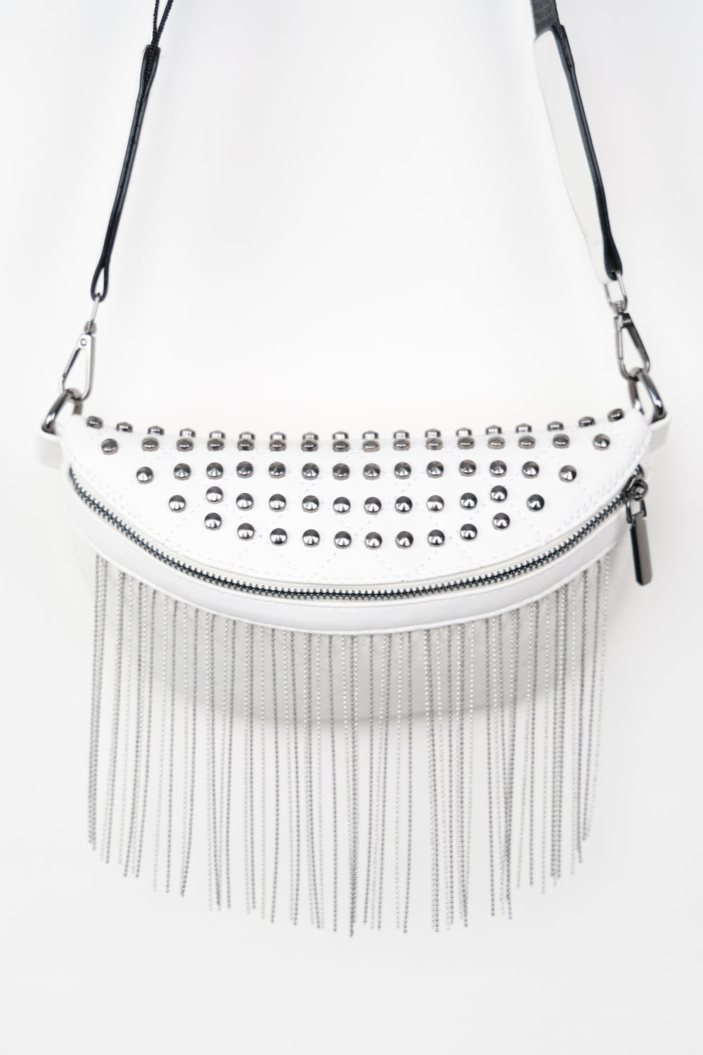 PU Leather Studded Fringed Sling Bag