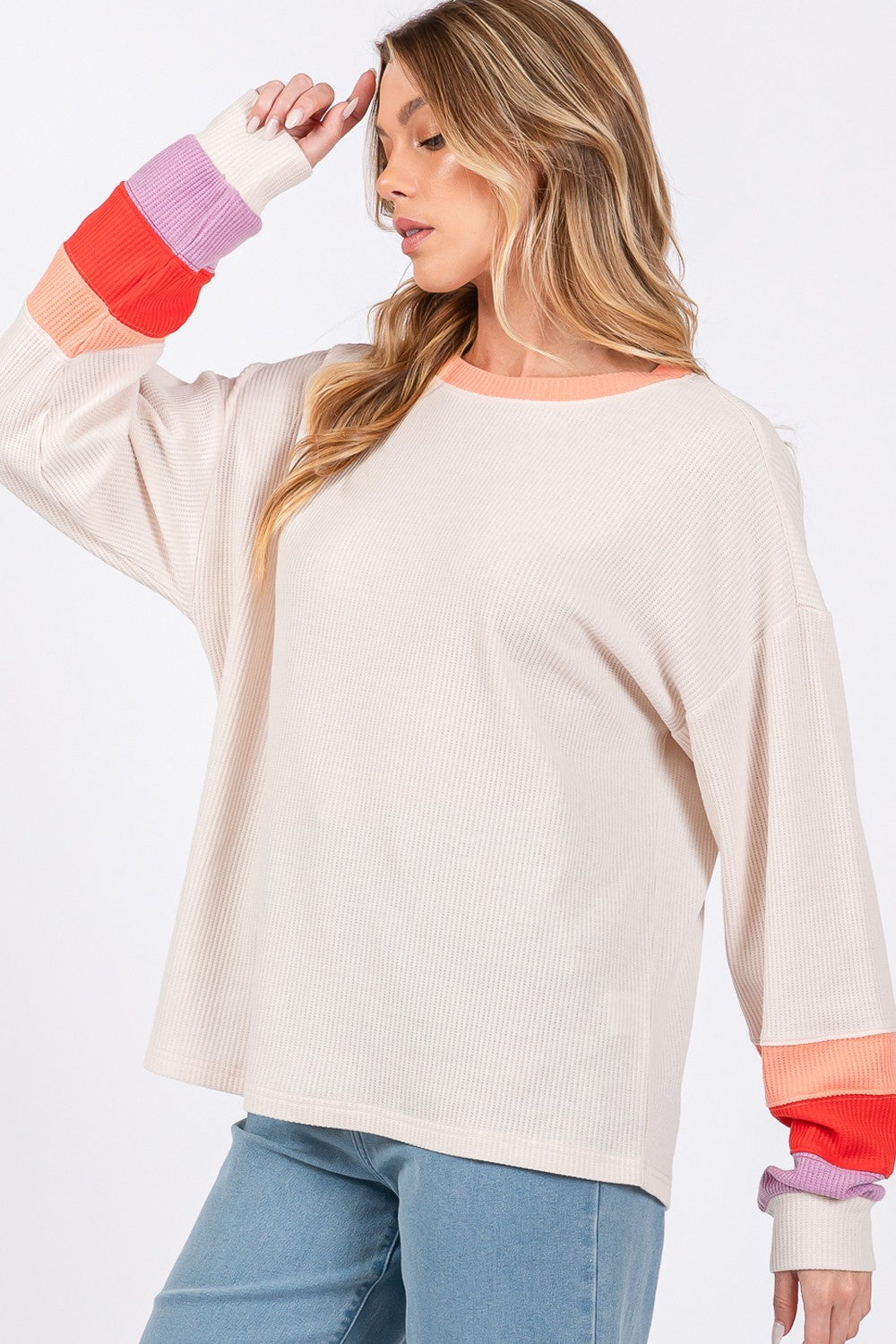 Color Block Waffle Knit T-Shirt - ThingsWeUseAndLove 