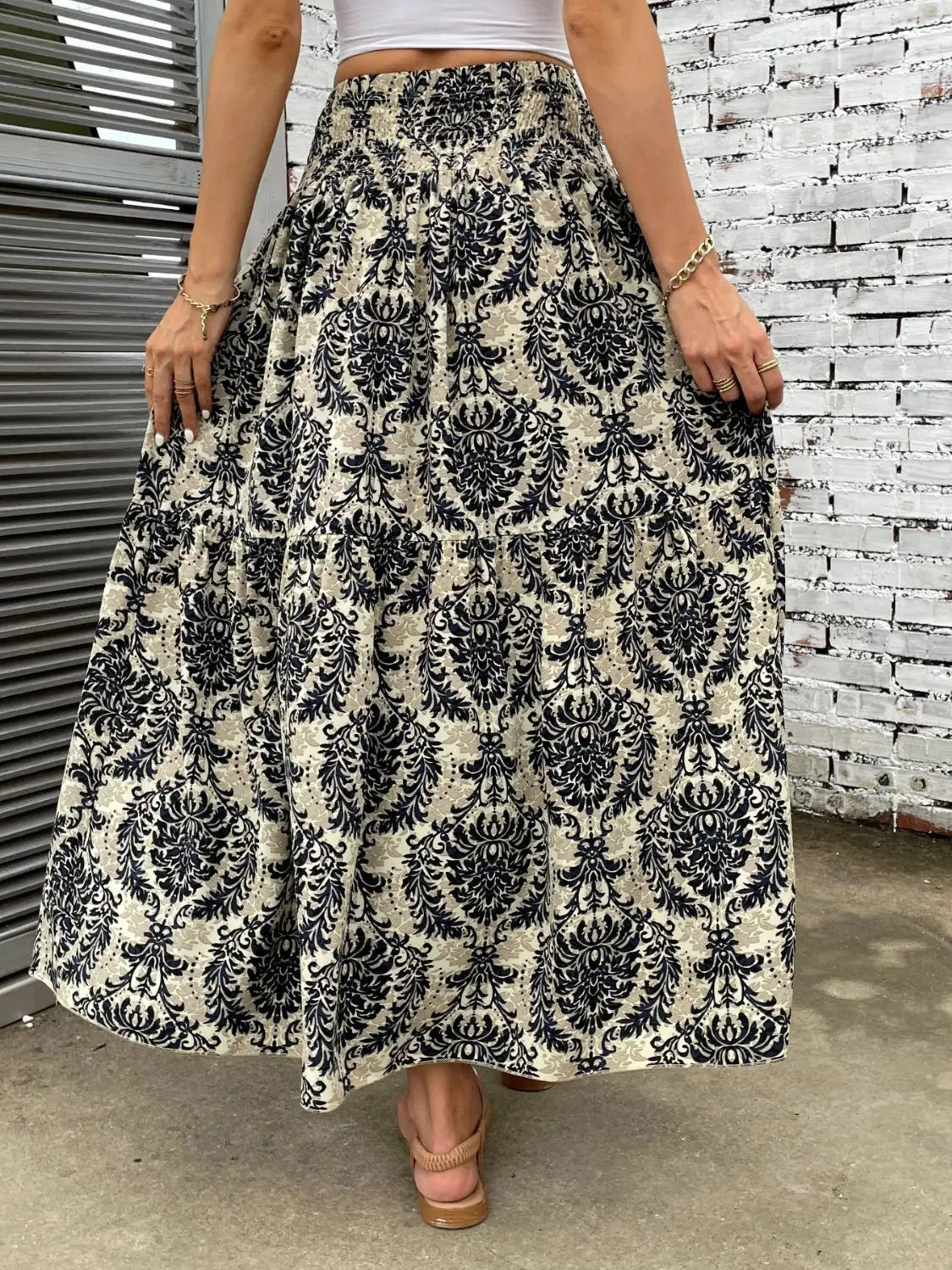 Printed Elastic Waist Maxi Skirt - ThingsWeUseAndLove 