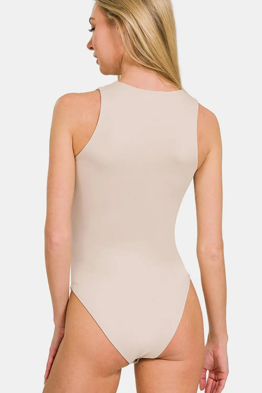 Jolie Tan Round Neck Sleeveless Padded Bodysuit - ThingsWeUseAndLove 