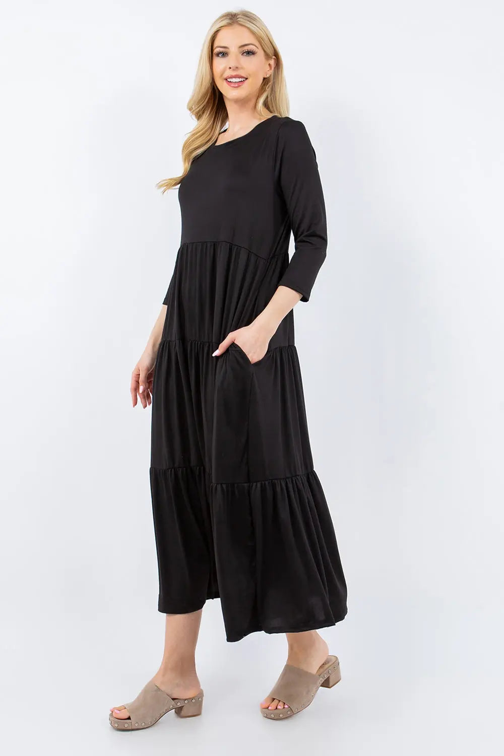 Size-Inclusive Tiered Midi Dress with Pockets - ThingsWeUseAndLove 