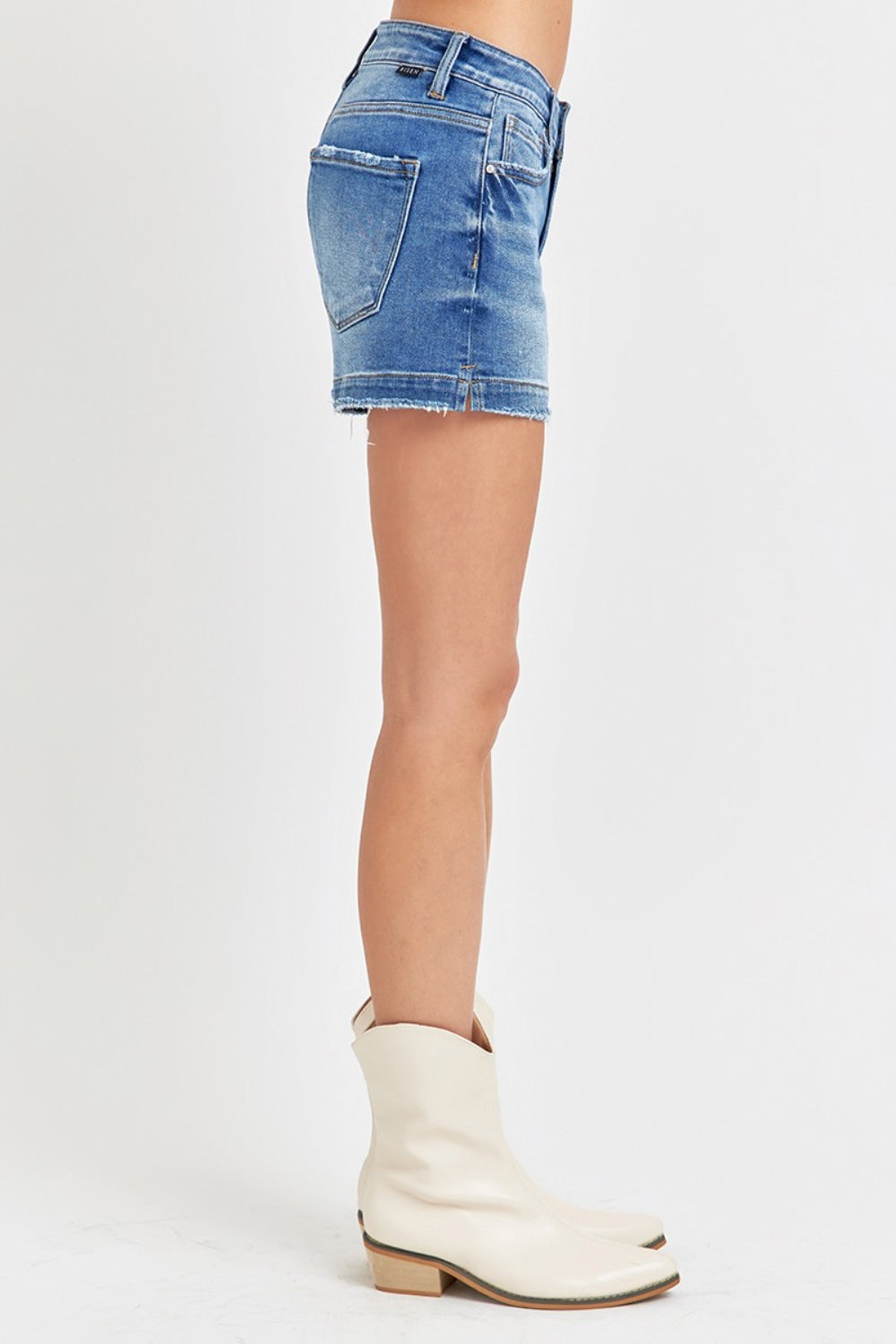 Low Rise Denim Shorts With Slit - ThingsWeUseAndLove 