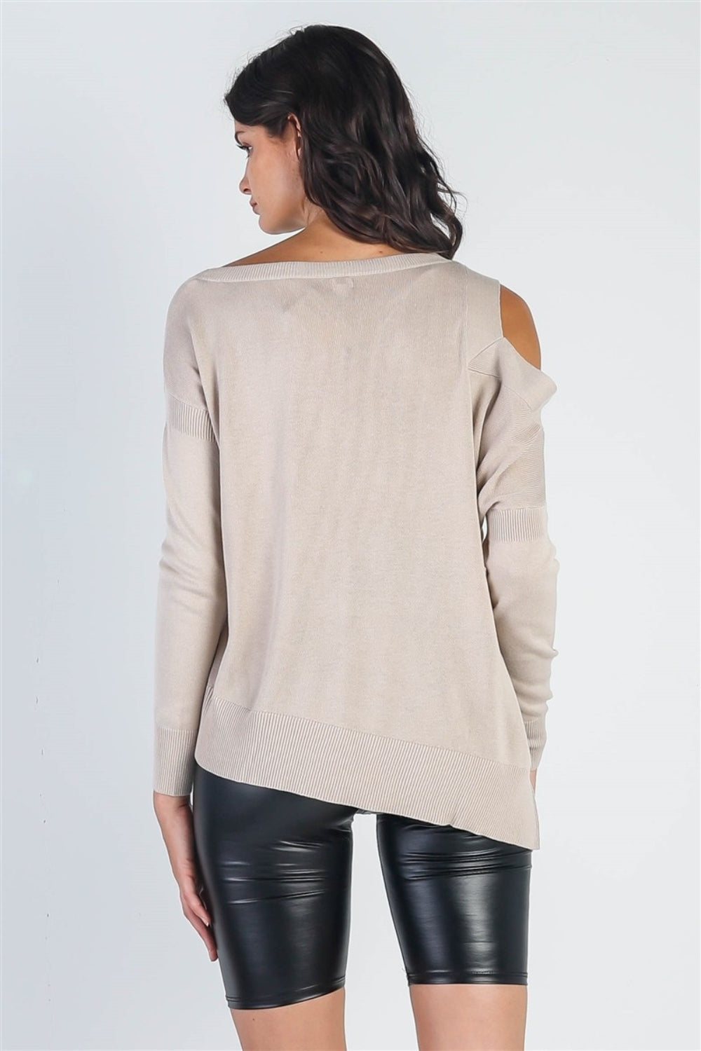 Long-Sleeve Cold Shoulder Knit Top - ThingsWeUseAndLove 