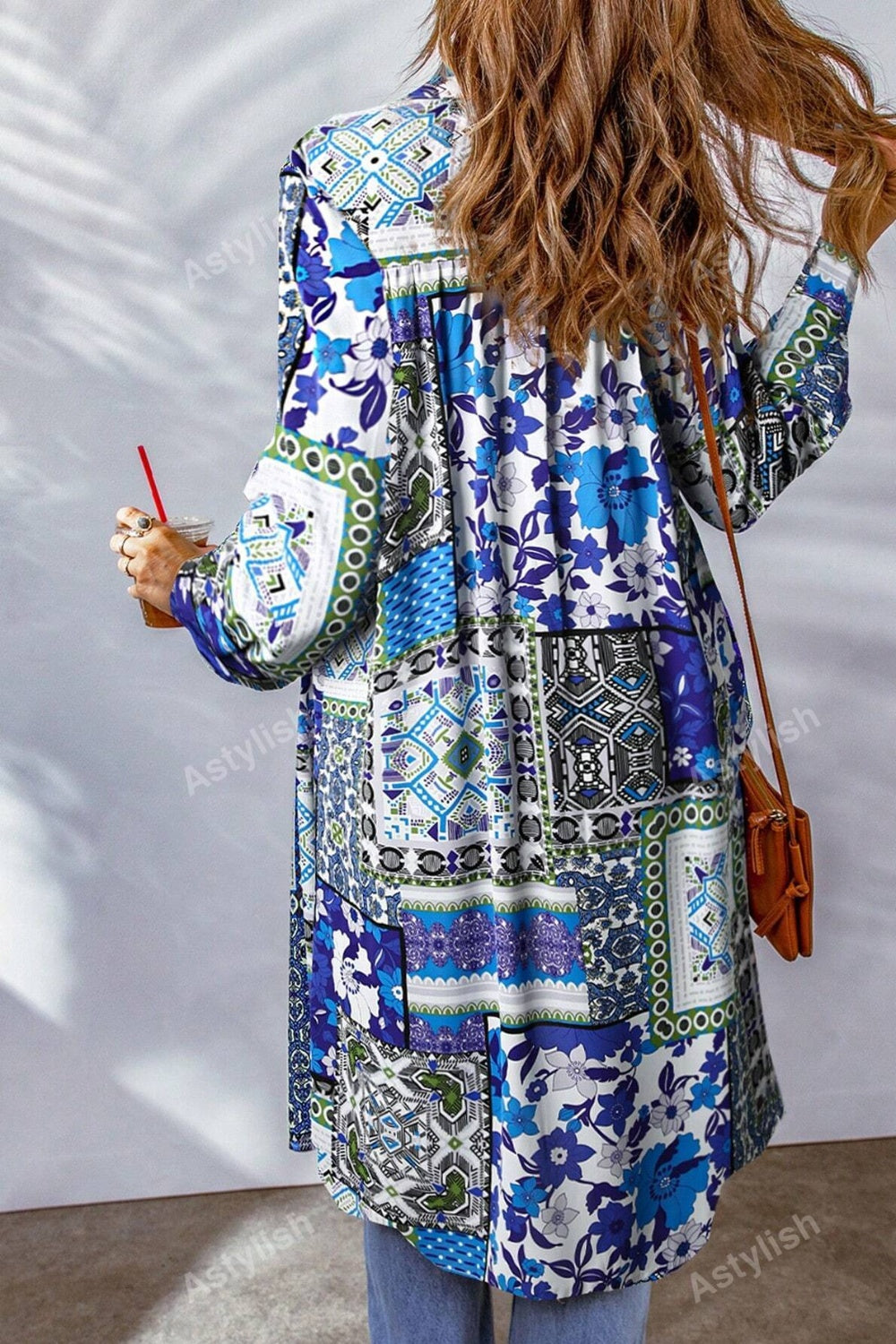 Printed Button Up Long Sleeve Cardigan