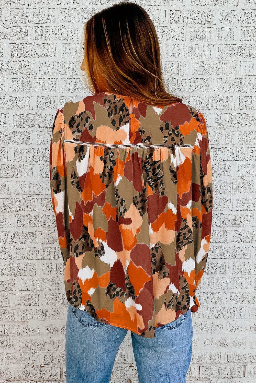 Boho Frill Multicolor Abstract Print Long Sleeve Blouse - ThingsWeUseAndLove 
