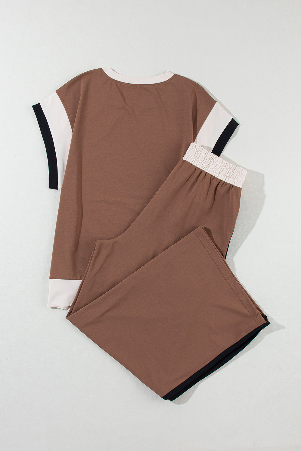Chestnut Color Block Detail Casual Two-piece Outfit - ThingsWeUseAndLove 