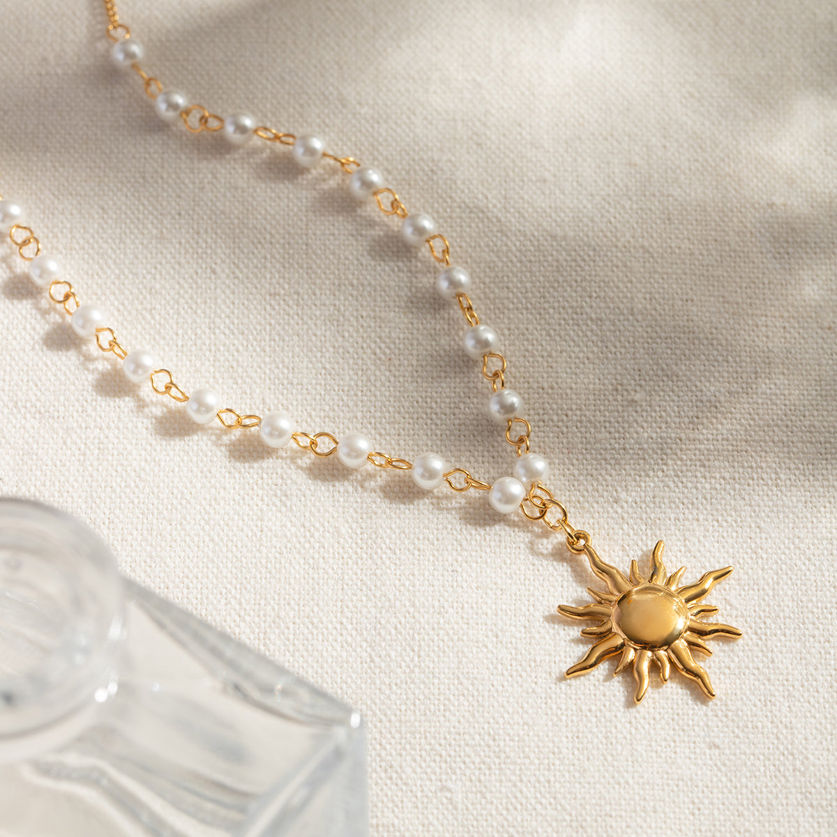 18K Gold-Plated Pearl Sun Necklace - ThingsWeUseAndLove 