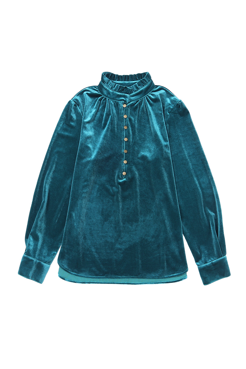 Frilled Neck Buttoned Front Velvet Top - ThingsWeUseAndLove 