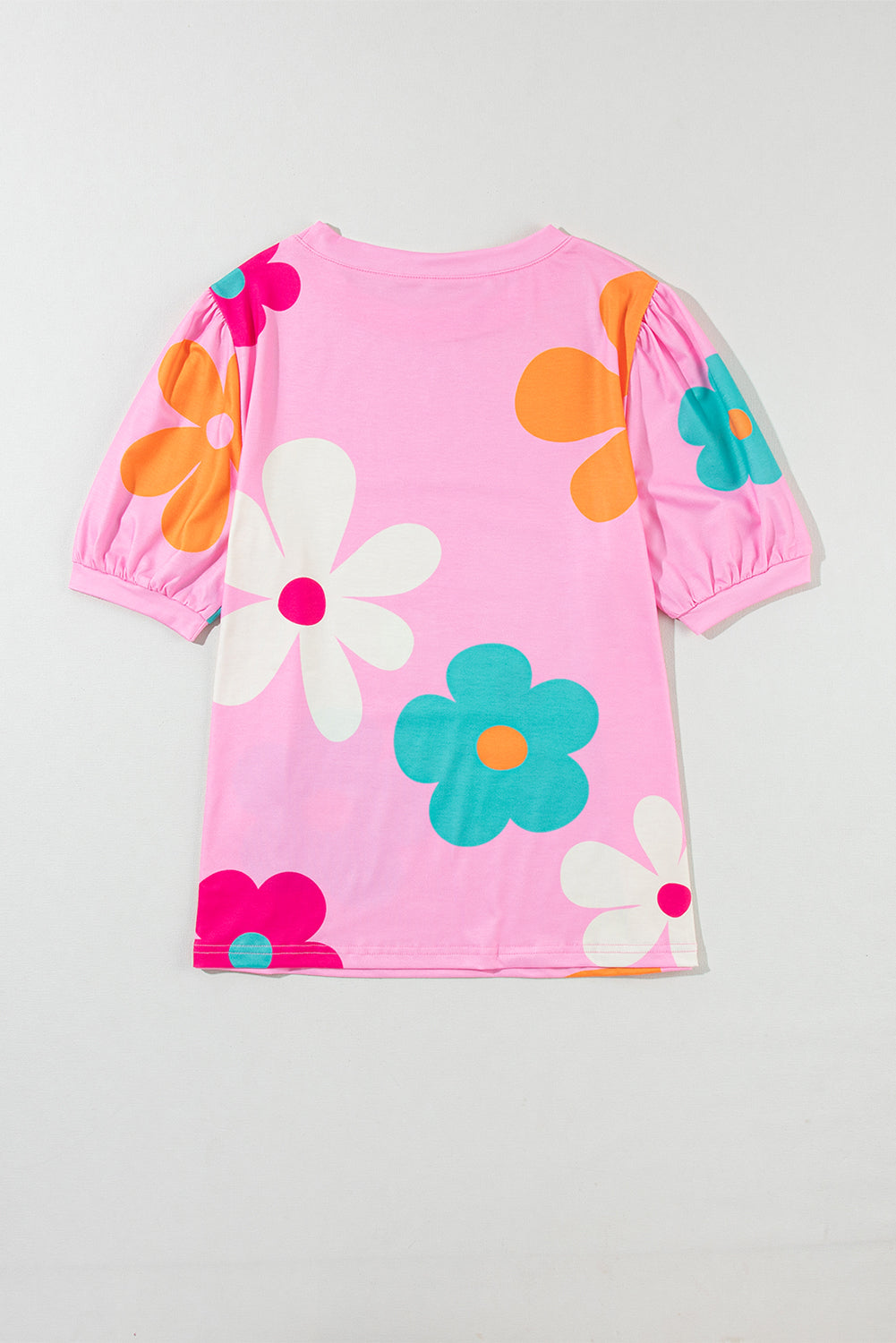 Sky Blue Flower Print Bubble Sleeve Tee - ThingsWeUseAndLove 