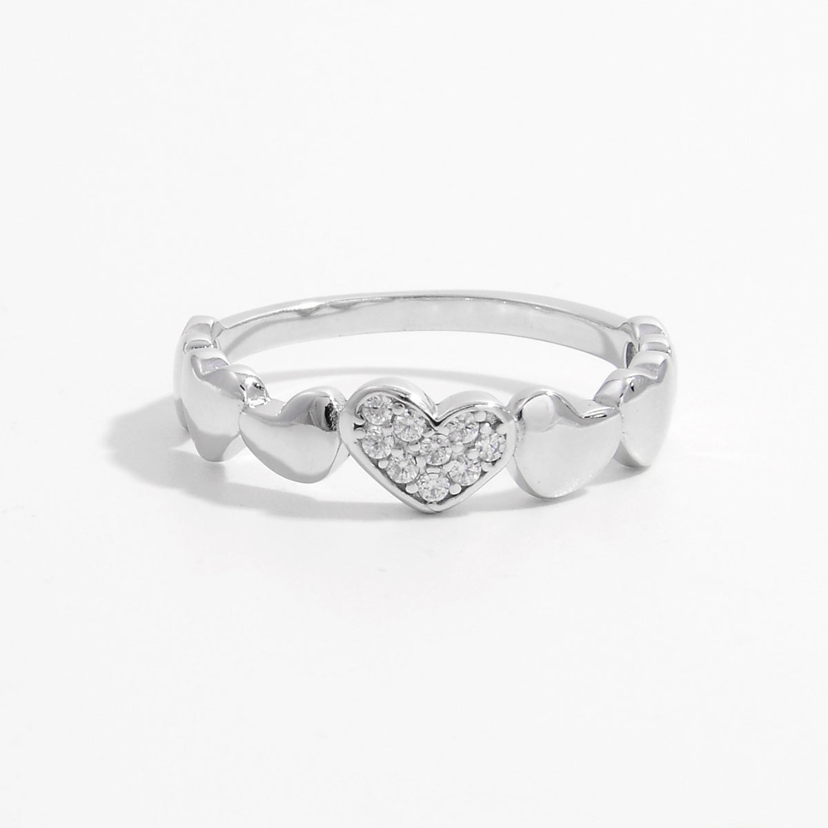 Sterling Silver Inlaid Zircon Heart Ring - ThingsWeUseAndLove Silver-8