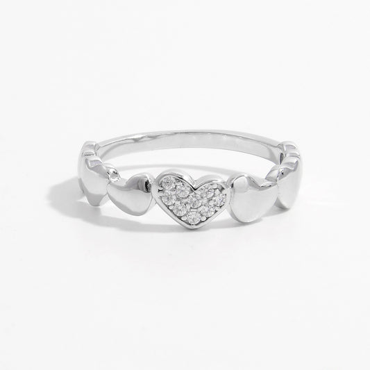 Sterling Silver Inlaid Zircon Heart Ring - ThingsWeUseAndLove Silver-8