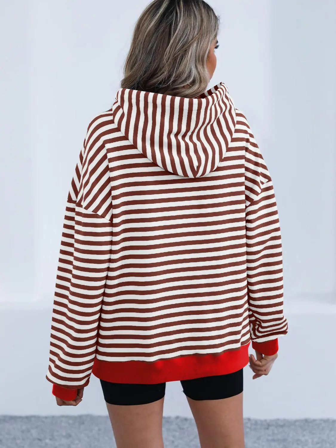 Drawstring Striped Long Sleeve Hoodie - ThingsWeUseAndLove 