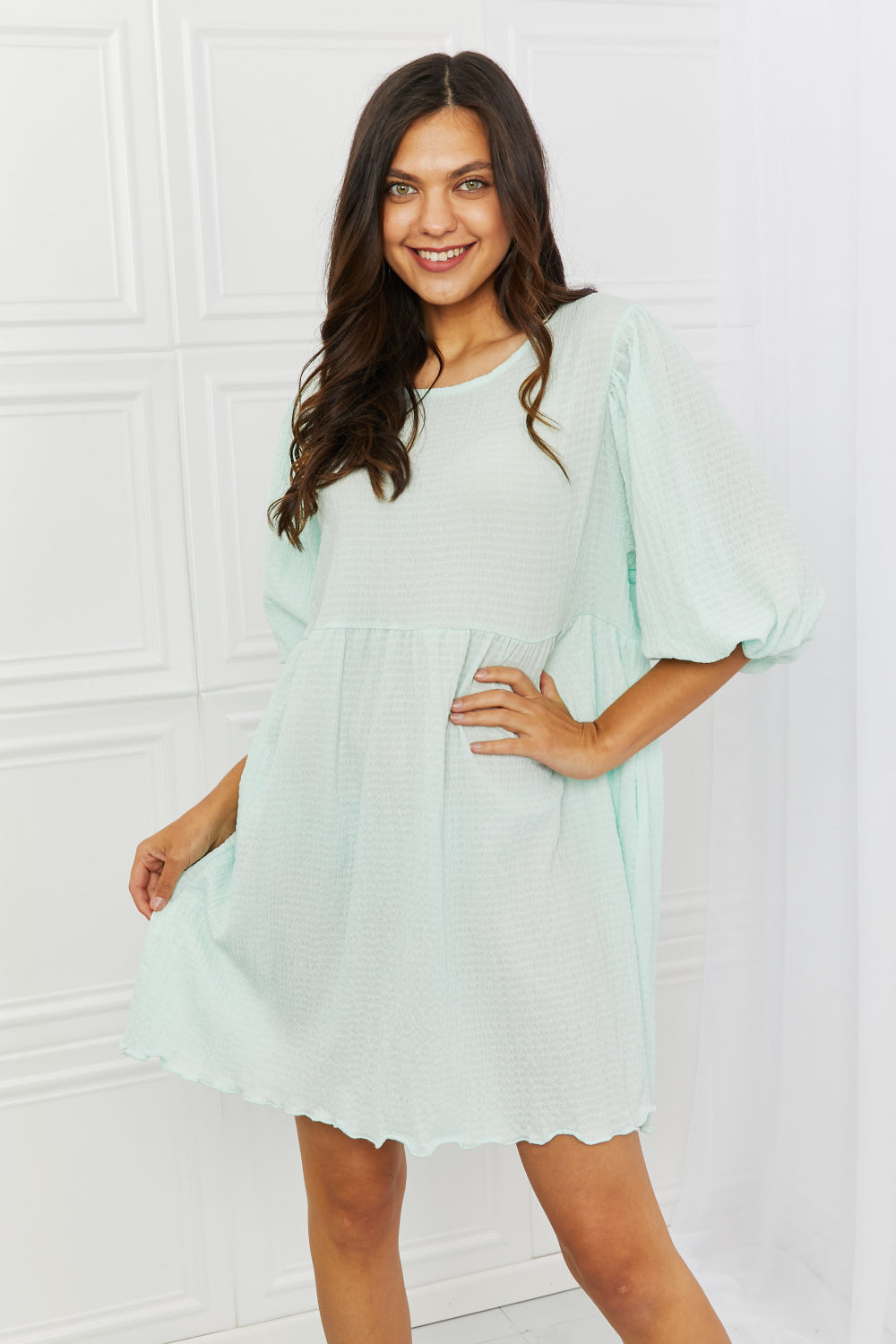 Puff Sleeve Mini Dress - ThingsWeUseAndLove New-Sky-Blue-3XL