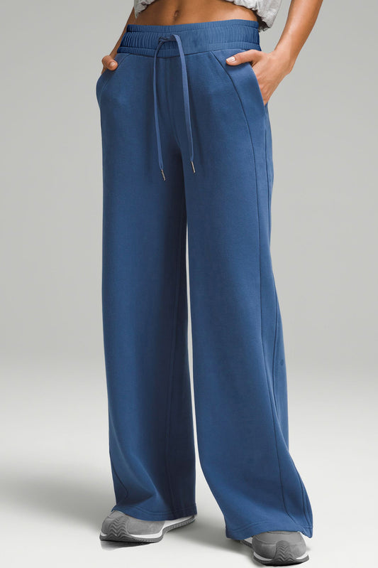 Drawstring Wide Leg Active Pants - ThingsWeUseAndLove Peacock-Blue-2XL