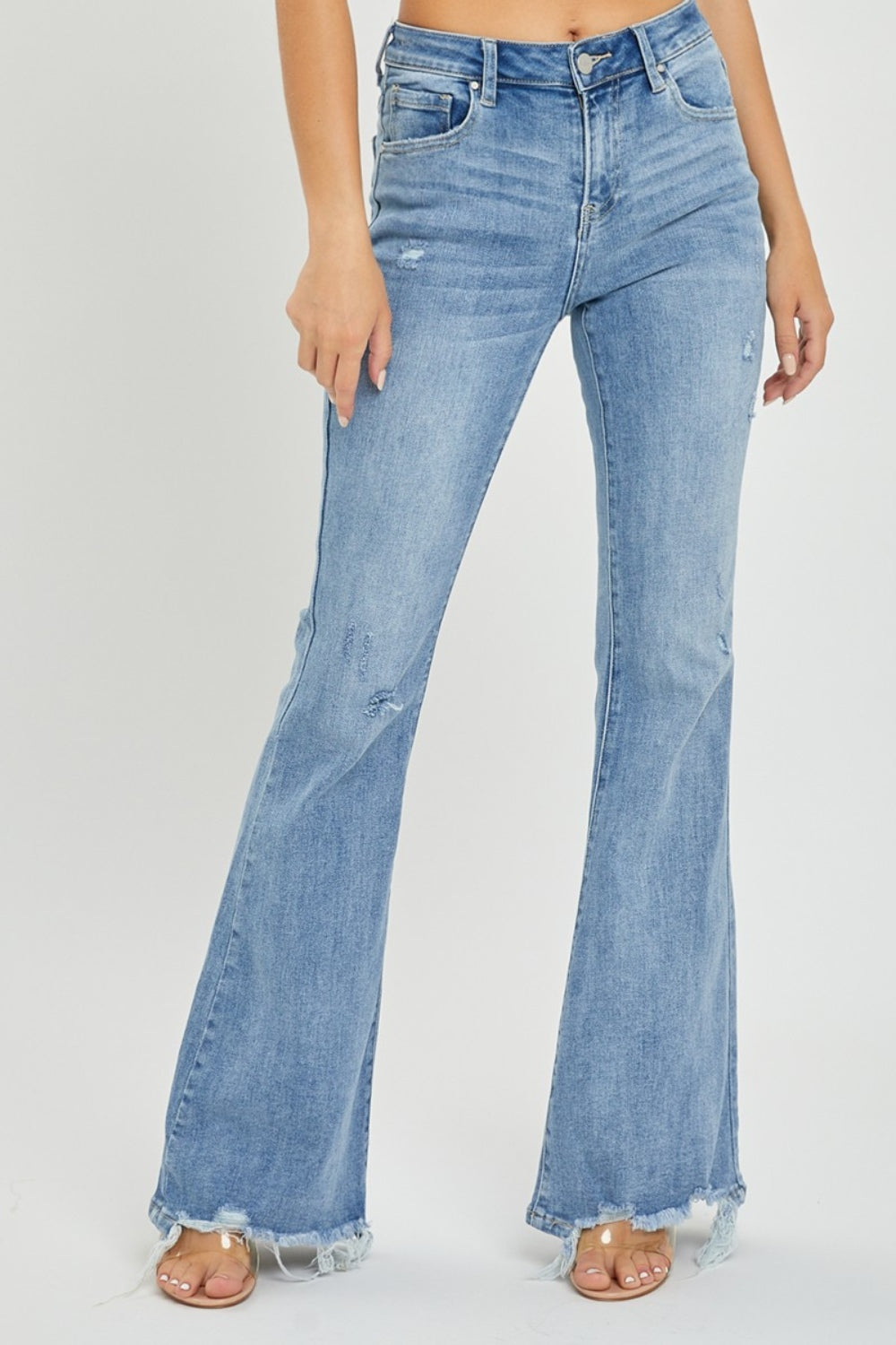 High Rise Frayed Hem Flare Jeans - ThingsWeUseAndLove 