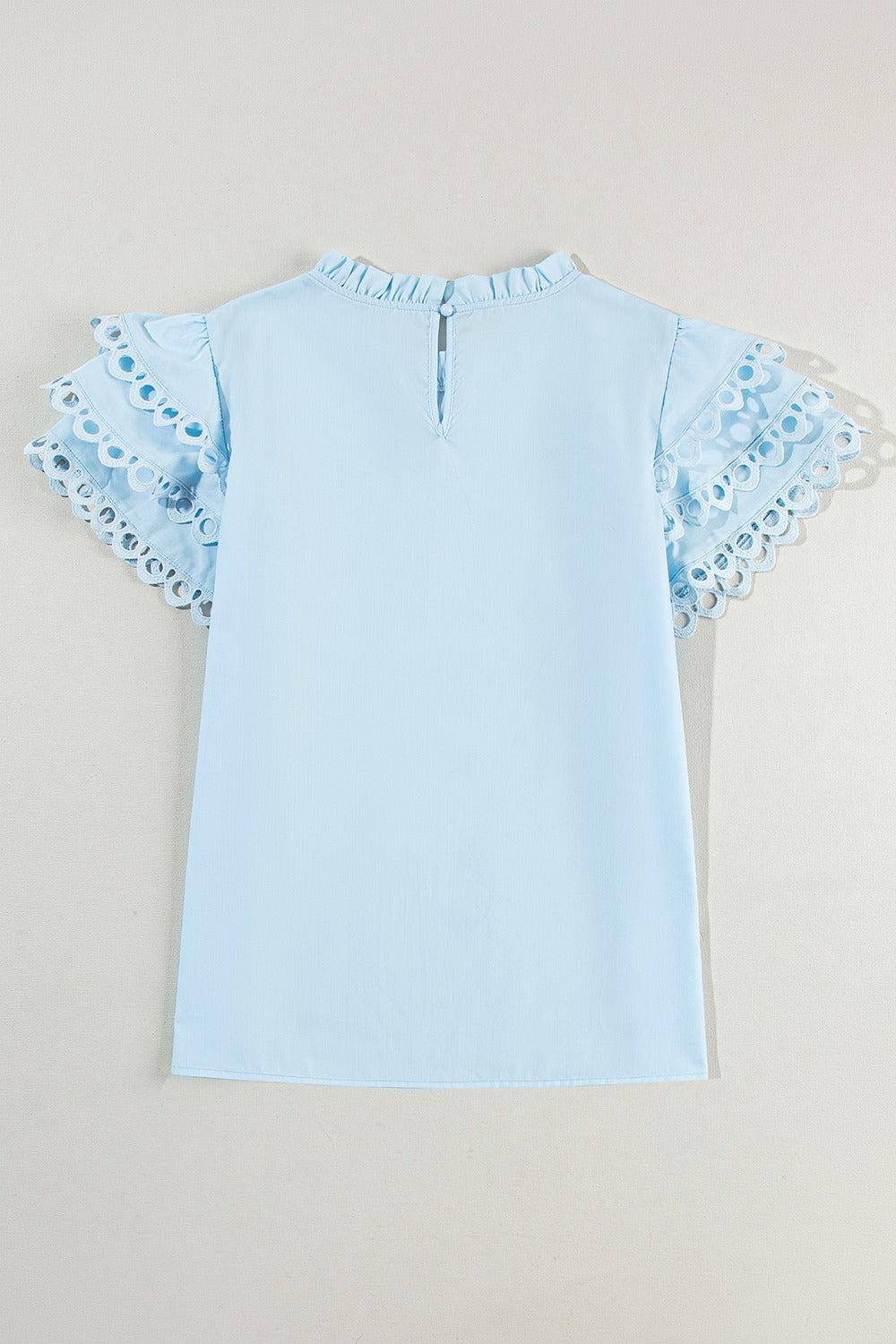 Ruffled Eyelet Round Neck Cap Sleeve Blouse - ThingsWeUseAndLove 