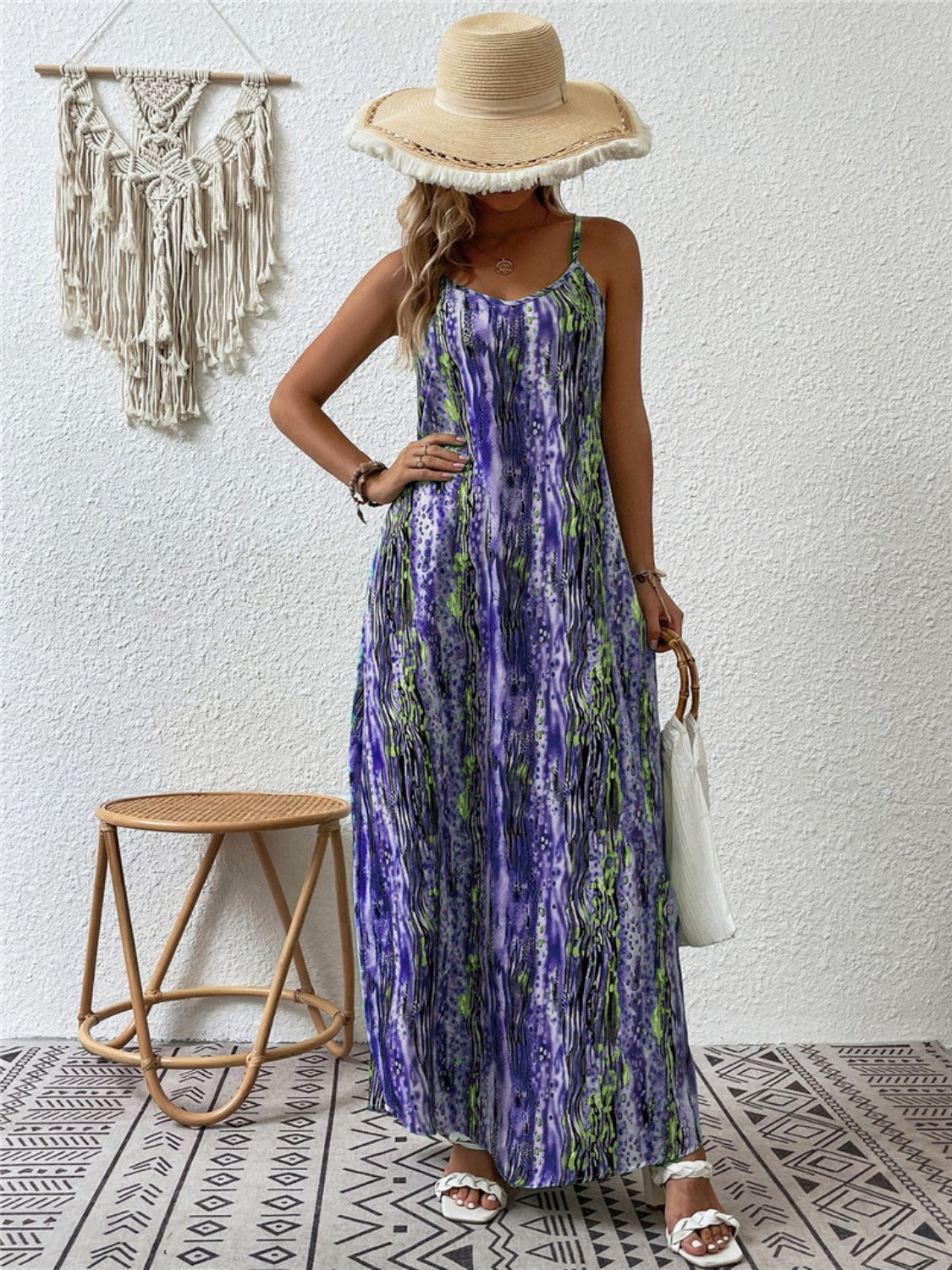 Full Size Printed Scoop Neck Maxi Cami Dress - ThingsWeUseAndLove 