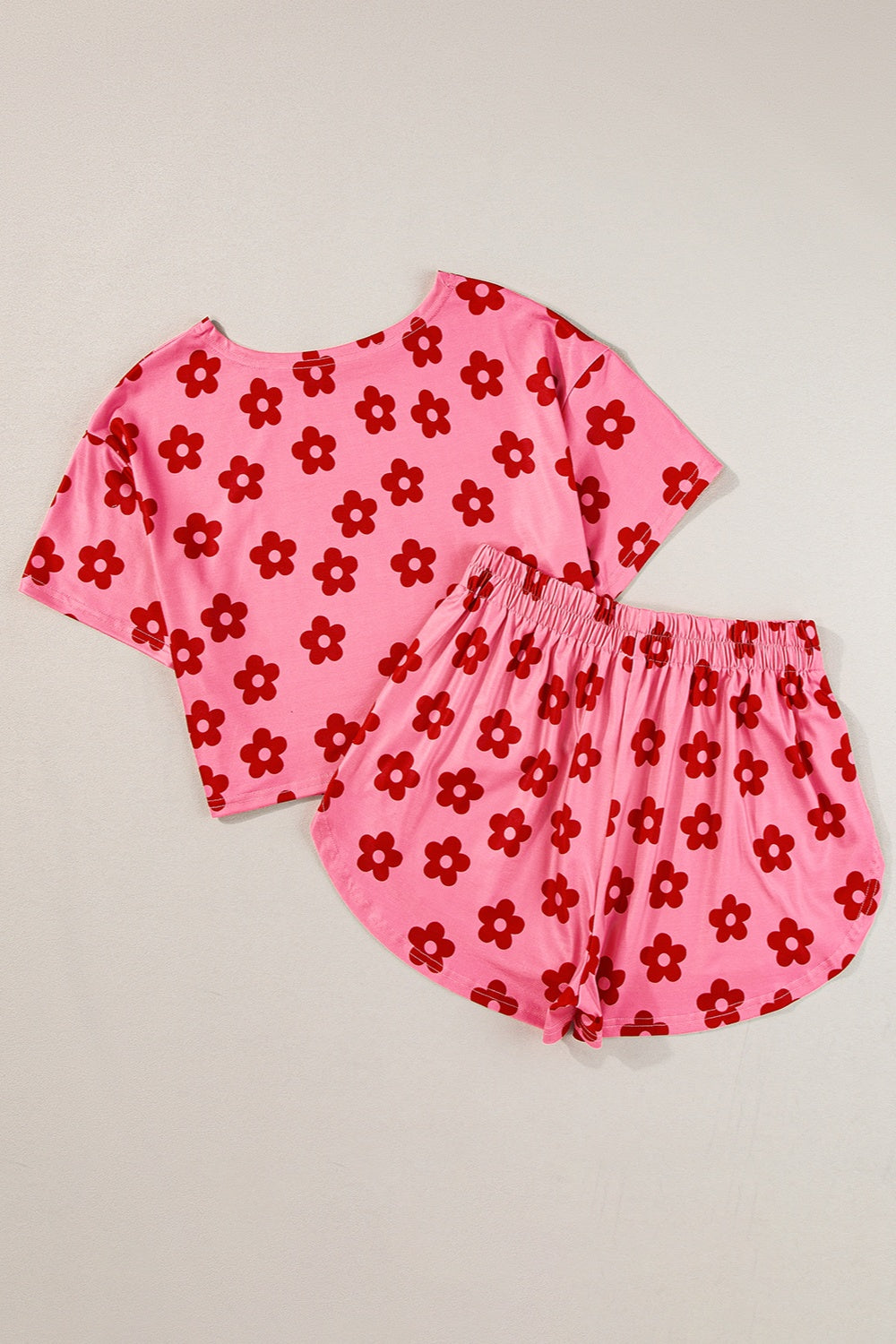 Flower Round Neck Top and Shorts Lounge Set - ThingsWeUseAndLove 