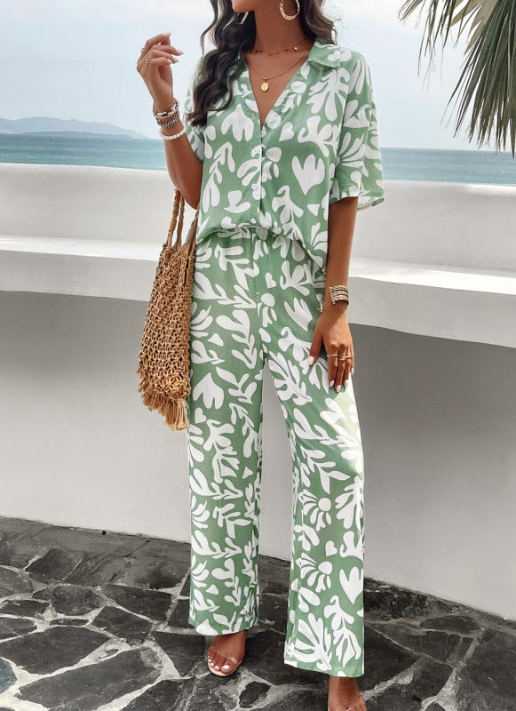 ThingsWeUseAndLove Green-XL Chic and Versatile Elegant Printed Two-Piece Suit for Effortless Sophistication