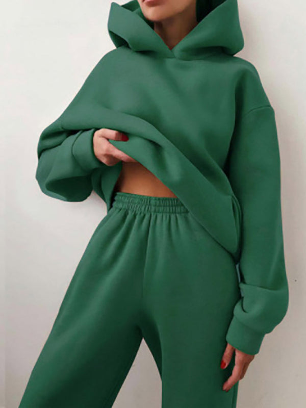 ThingsWeUseAndLove Green-3XL Solid Color Hooded Trousers Set - Casual Fashion with Thickened Fabric   